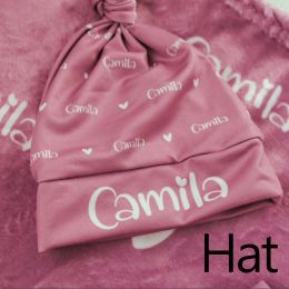 LVYZIHO Personalized Jersey Swaddle, Baby Name Hat, Custom Baby Hat, Newborn Hat, Knotted Baby Hat, Baby Swaddle