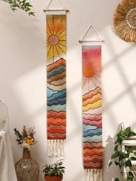 Tapestries Macrame Wall Tapestry Mountain & Sunrise And Sunset Boho Home Decoration Hanging Room Decors Aesthetic Decor