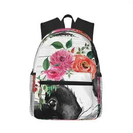 Backpack Cute Farm Cattle With Floral Large Capacity School Notebook Fashion Waterproof Adjustable Travel Sports