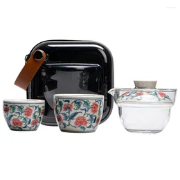 Teaware Sets Two Cups In A Pot Retro Tea Set Chinese Ceramic Portable Travel Storage Bag Handpainted Gift