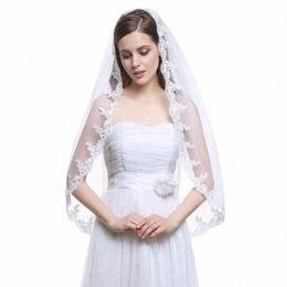 white Ivory One Layer Fingertip Length Bridal Veil Lace 1 Tier Wedding Accories Veils with Metal Comb 87r2#