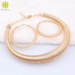 Necklace Earrings Set Bridal Gift Nigerian Fashion For Women Wedding Bracelet Ring Gold Colour Accessories