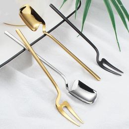 Forks 1pcs Stainless Steel Fruit Fork Wall-mounted Gold Plated Long Handle Stylish Latte Ice Cream Sundae Coffee Spoon Spoons