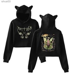 Men's Hoodies Sweatshirts Melanie Martinez Portals Ablum Cat Ear Hoodie Womens Cropped Sweater Womens Casual Street Clothing Cropped TopL2403