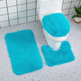 Bath Mats 3Pcs/set Mat Set Soft Fluff Shower Carpet Non-slip Floor For Bathroom Toilet Rugs Lid Cover Products