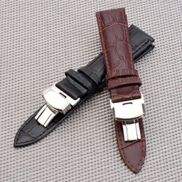 Steel clasp 16mm 18mm 20mm 22mm Watch Band Strap Push Button Hidden Butterfly Pattern Deployant Buckle Leather black Brown3085