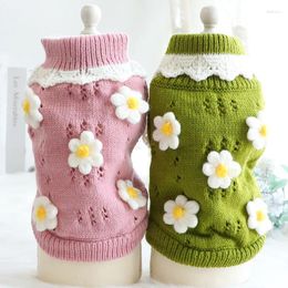 Dog Apparel Pink Green Colours Perros Sweaters With Small Flower Decoration Pet Clothing For Spring And Autumn Outfits Clothes