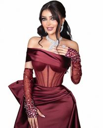 luxury Evening Dres Beaded Gloves One-Shoulder Mermaid Court Train Elegant Party Gown Formal Women Prom Dres B4D6#