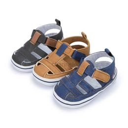 Sandals New Baby Boy Girl Shoes Sandals Summer Canvas Anti-Slip Rubber Sole Non-slip Toddler Newborn First Walker Crib Shoes 10-colors 240329