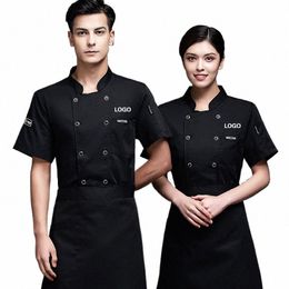 chef Jacket Men Lg Sleeve Shirt Apr Hat Bakery Cook Coat Unisex Kitchen Pastry Clothes Restaurant Waiter Uniform Print Logo E1pj#