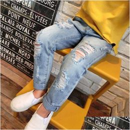 Jeans Denim Casual Ripped Pants Loose Cuffed Little Boy Girl 2022 Fashion Girls Drop Delivery Baby Kids Maternity Clothing Dhceu
