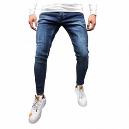 mens Jeans Fi Casual Solid Color Denim Pants Spring Daily Commute All-Match Skinny Slim Fit Cropped Sports Denim Pants r8Pk#