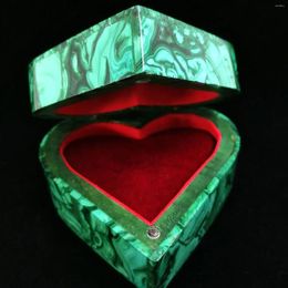 Jewelry Pouches Exquisite Malachite Box - Heart-Shaped Luxury Display Case High-End Gemstone Keepsake Container