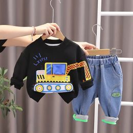 Spring Autumn Baby Boys Children Clothing Sets Toddler Tracksuits Clothes Long Sleeve Cartoon Tiger Tshirt Jeans Cotton Suits 240318