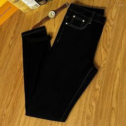 Women's Jeans Autumn And Winter Men's Classic Embroidered Primary Color Black Easy-to-fell Elastic Slim-fit Trousers