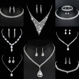 Valuable Lab Diamond Jewelry set Sterling Silver Wedding Necklace Earrings For Women Bridal Engagement Jewelry Gift f3hT#