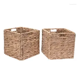 Laundry Bags Of 2 Handmade Wicker Baskets - 12-Inch Square Foldable Storage Bins With Handles Made Hand-Twisted Water Hyacinth By (Natu