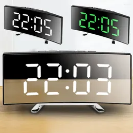Table Clocks Digital Clock For Bedroom LED Curved Screen Mirror Alarm 6 Inch Electronic Bedside
