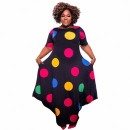 fi Polka Dot Print Plus Size Women Irregular Loose Dr Summer Short Sleeve Casual Dres Lg Wholesale Dropship b2c2#