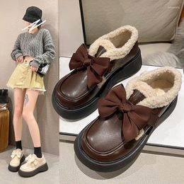 Casual Shoes 2024 Autumn And Winter Warm Comfortable Tidal Japanese Thick Sole Matsuke Bow Tie Plush Cotton
