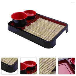 Dinnerware Sets Japanese Cold Noodle Plate Kitchen Supply Storage Container Flatware Tray With Bamboo Mat Decorative Born Wooden