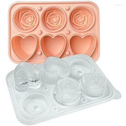 Baking Moulds Roses Ice-Cube Mold Silicone Ice Ball Maker For Whiskey Cocktails Drinks Pink