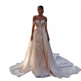 elegant Off Shoulder Boat Neck Beading A-line Appliques Tulle Wedding Dres 2024 Court Train Evening Dr Bridal Gown 82aN#