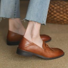 Casual Shoes British Daily Flats Cow Split Leather Flat Vintage Loafers Women Spring Autumn Slip On Simple