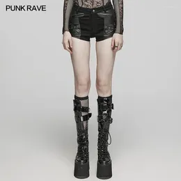 Women's Shorts PUNK RAVE Stretch Denim Ross Eyelet Decoration Sexy Girl's Black Short Pants Metal Ring Patchwork Summer