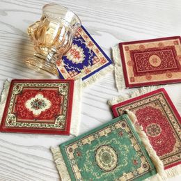 Table Mats Persian Style Cup INS Vintage Ethnic Tassels Cloth Teacup Mat Heat Resistant Absorbent For Drinks Home Decor
