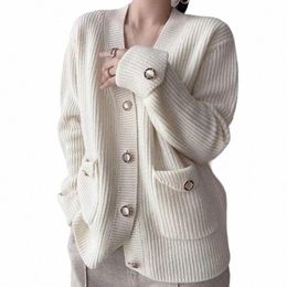 casual Butt Pocket Knitted Cardigan Autumn Winter Korean Fi Women Tops Loose Knit Coat Sweater Outerwear Clothing 28347 77he#