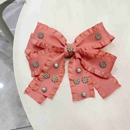 Bow Ties New Korean Style Bow Tie Brooch Hairpin Dual Purpose Ribbon Pearl Multi-layer Shirt Sweater Dress Collar Flower Accessories Y240329