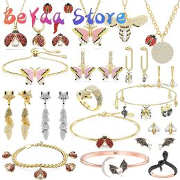 Sets Luxury Brand Ldyllia Charms Butterfly Animal Insect Cute Animal Necklace Ring Earring Bracelet Fine Jewelry Set Gift for Women