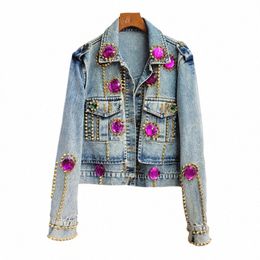 streetwear Fi Denim Jackets Women Korean Loose Short Cowboy Outerwear Rivet Diamds Big Pocket Jeans Jacket Coat Female 855s#