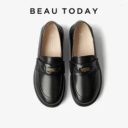 Casual Shoes BEAUTODAY Loafers Women Genuine Sheepskin Round Toe Lucky Coin Slip On Sewing Design 2024 Retro Female Flat Handmade 26141