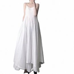zoki White Camis Dr Women Summer Korean Elegant Irregular Black Lg Beach Dr Vintage Loose Solid All Match A Line Dr K6E4#