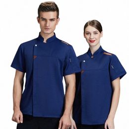 short Sleeve Chef Costume Restaurant Work Uniforms Hotel Kitchen Cook's Jacket Sushi Bakery Cafe Catering Waiter Job Shirt f7E4#