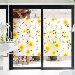 Films Yellow sunflower pattern electrostatic frosted window glass sticker opaque bathroom toilet electrostatic frosted glass film