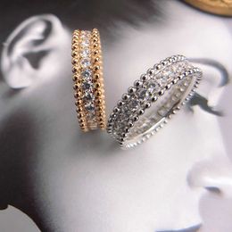Designer VAN Kaleidoscope Ring Womens High Edition Full Diamond Rose Gold Narrow Clover Proposal