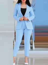 Women's Two Piece Pants Casual Pant Suits For Women Long Sleeve Office Fashion Slim Double Breasted Lapel 2024 Spring Summer
