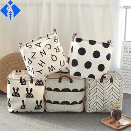 Laundry Bags Cotton Linen Basket Folding Organizer Bucket Square Dirty Clothes Anti-dust Big Capacity Storage For Home