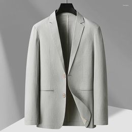 Men's Suits 2024 Spring Summer Stylish Blazers For Men Dark Grey Light Blue Beige Thin Breathable Fabric Suit Jackets Male OOTD Outfits Look