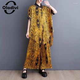 Women's Two Piece Pants Oversized Women Clothing Fashion Print Large Size Shirts Pieces Sets 2024 Summer Casual Loose 2 Pcs Suits