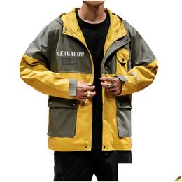 Men'S Jackets Mens Winter Autumn Fashion Casual New Hooded Jacket Pocket Design Loose Windbreaker Khaki Yellow Large Size Drop Deliver Dhput