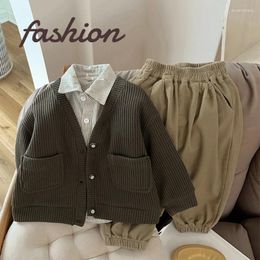 Clothing Sets Boy Set 3pcs Knit Coat Top Pant Groups Of Children Clothes Baby Boys Children's And Bottom