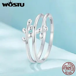 Cluster Rings WOSTU Original 925 Sterling Silver Multi-Layered Leaf Ring Finger For Women Fine Jewellery Party Dating Gift Size 6-9