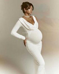 Maternity Dresses Fashionable and sexy maternity clothing solid Colour single shoulder childrens maternity clothing used for photography and partiesL2403