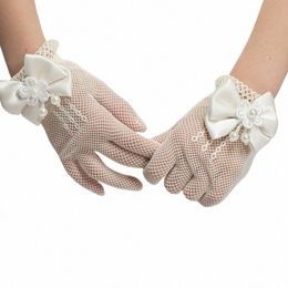 fi Princ Wedding Gloves for Girls Mesh Evening Children's Holiday Accories with a Birthday Bow Performance Gloves for J4Jw#