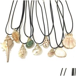 Pendant Necklaces Boho Conch Sea Shell Necklace Hawaii Beach Summer Wax Rope Chain Ocean Animal Seashell Jewelry For Women Cowrie Drop Dhgnf
