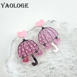 Dangle Earrings YAOLOGE Valentine's Day Pink Mirror Love Umbrella Exaggerated Creative Design Sense Women's Personalised Jewellery Gift